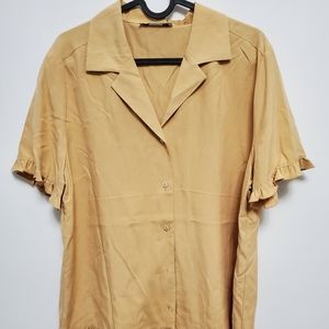 100% Silk Vintage Ruffle Button Up